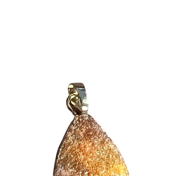 Druzy Agatae Pendant Peach 2" Long With Golden Edge and Bail Used - Picture 2 of 4